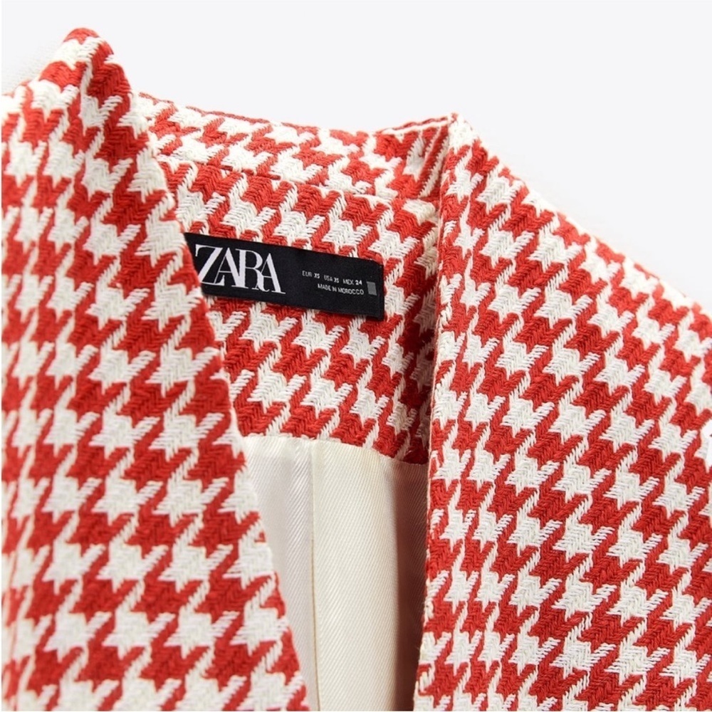 Zara Red and White Houndstooth Blazer Tailored Fit - Picture 7 of 12